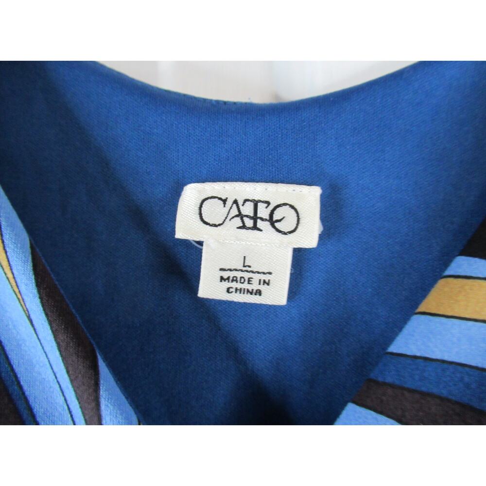 Cato Sleeveless Blue and Brown Spiral v-neck Blouse - Picture 3 of 3